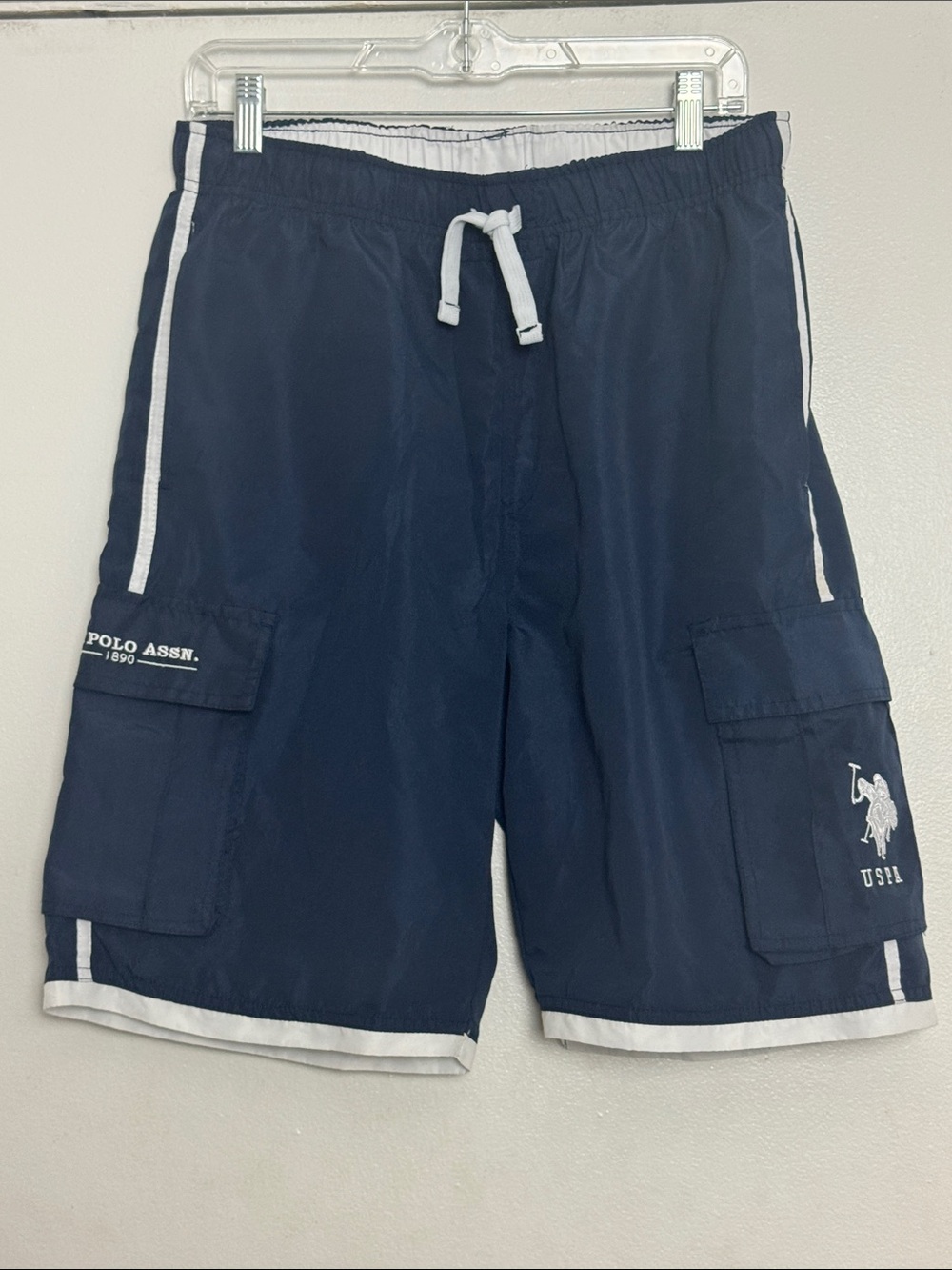 Polo Assn. Navy Cargo Swim Shorts with White Trim Multi-Side Pockets Size: M